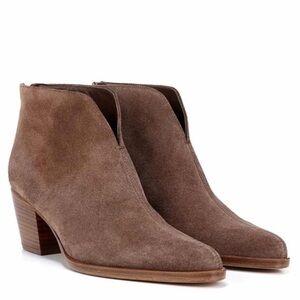 Vince Havana Notch Walnut Suede Ankle Boots Block Heel Booties Zip Back Size 9